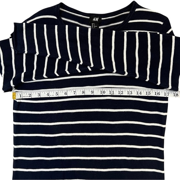 H&M Striped Crewneck Knit Sweater Navy Blue White Small S - Picture 10 of 12